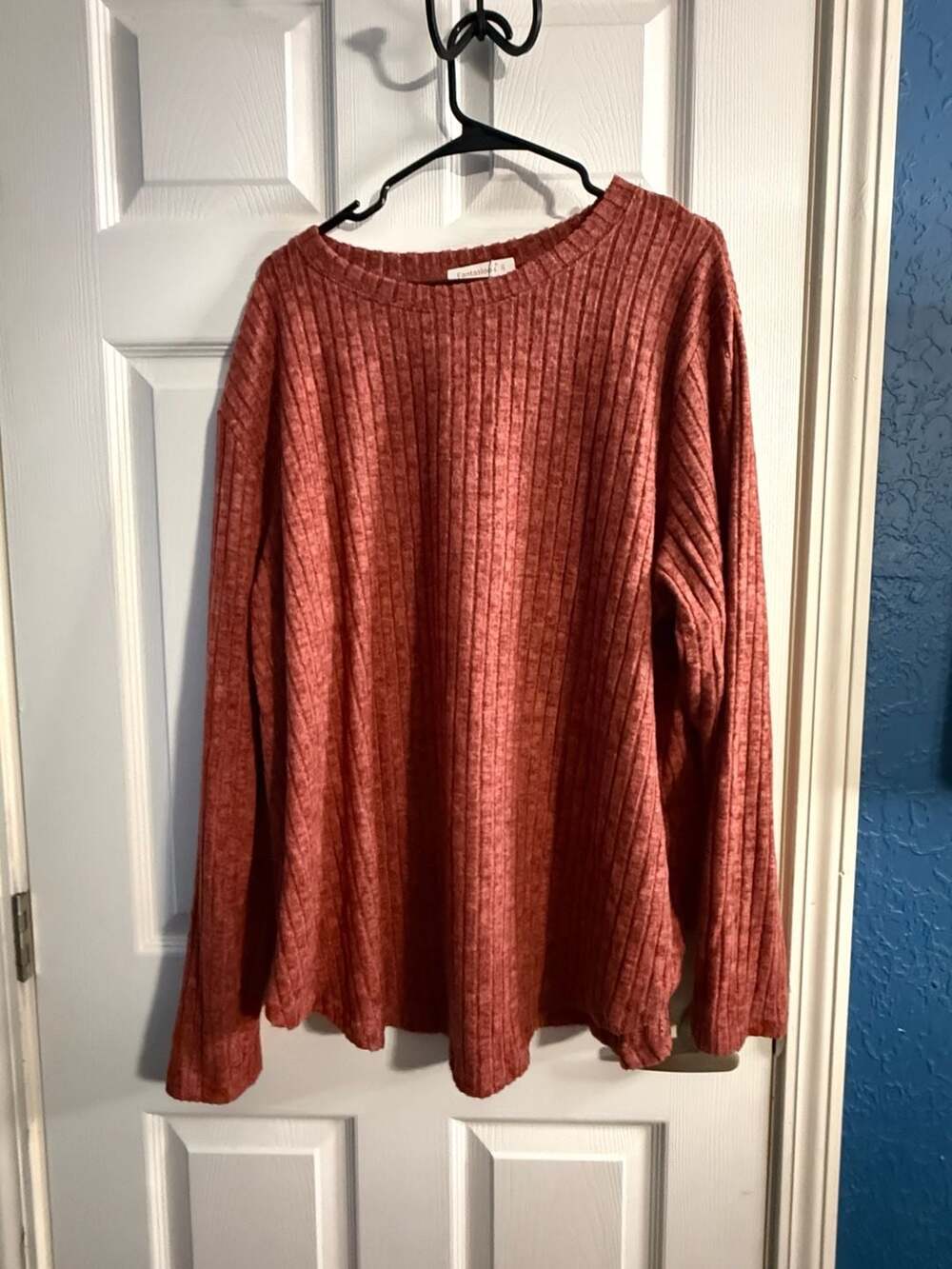 Fantaslook Plus Size 3XL Ribbed Long Sleeve Crew Neck Casual Tunic Top Brick Red